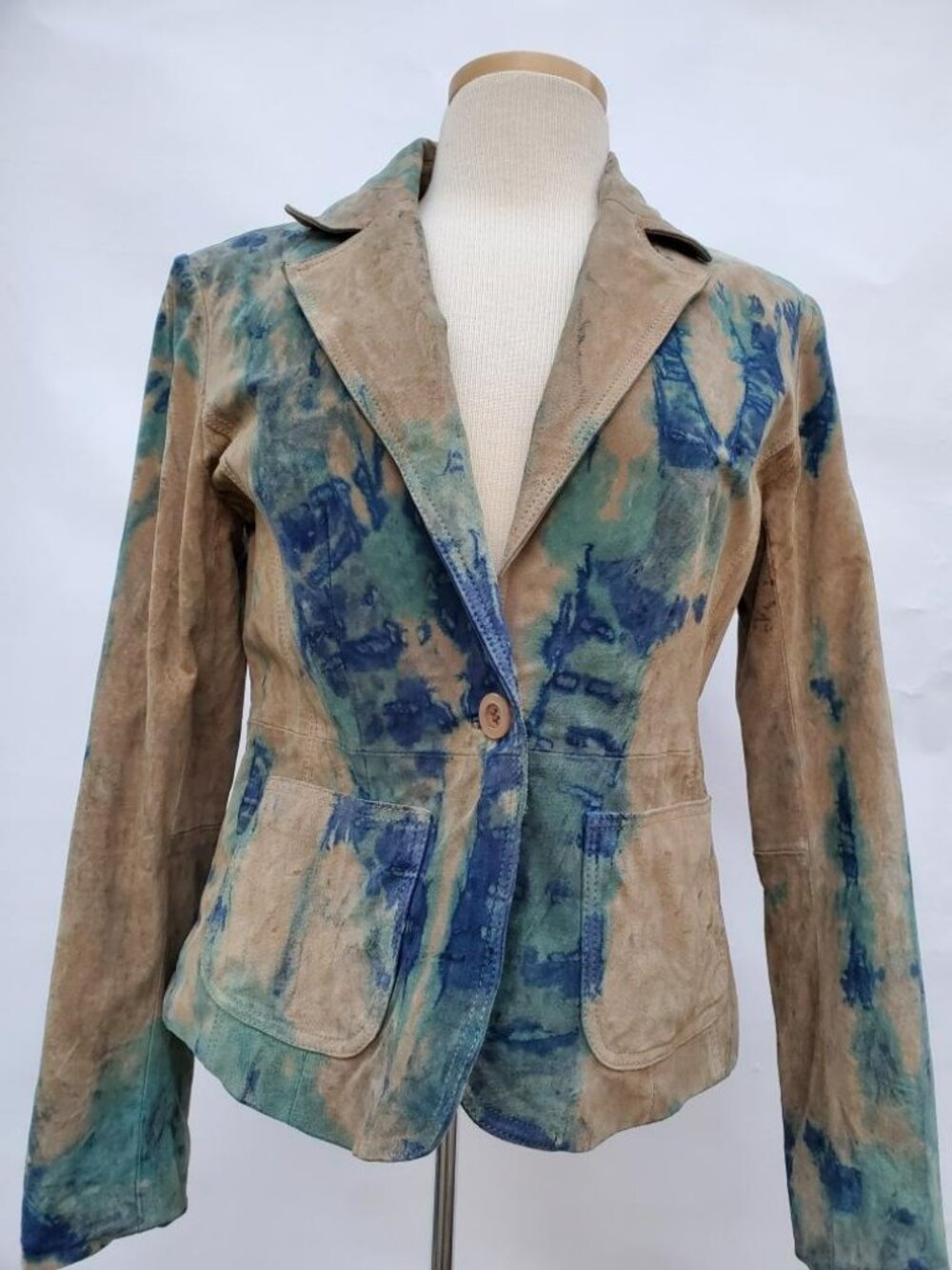 Suede Leather Jacket Blazer tan green blue tie dyed 4 6 8 10 cowgirl workwear